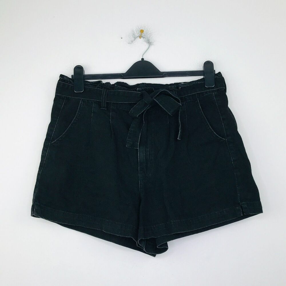 American Eagle Women's 12 Shorts Black Paperbag Mom Short Pleated Tie Belt CE17